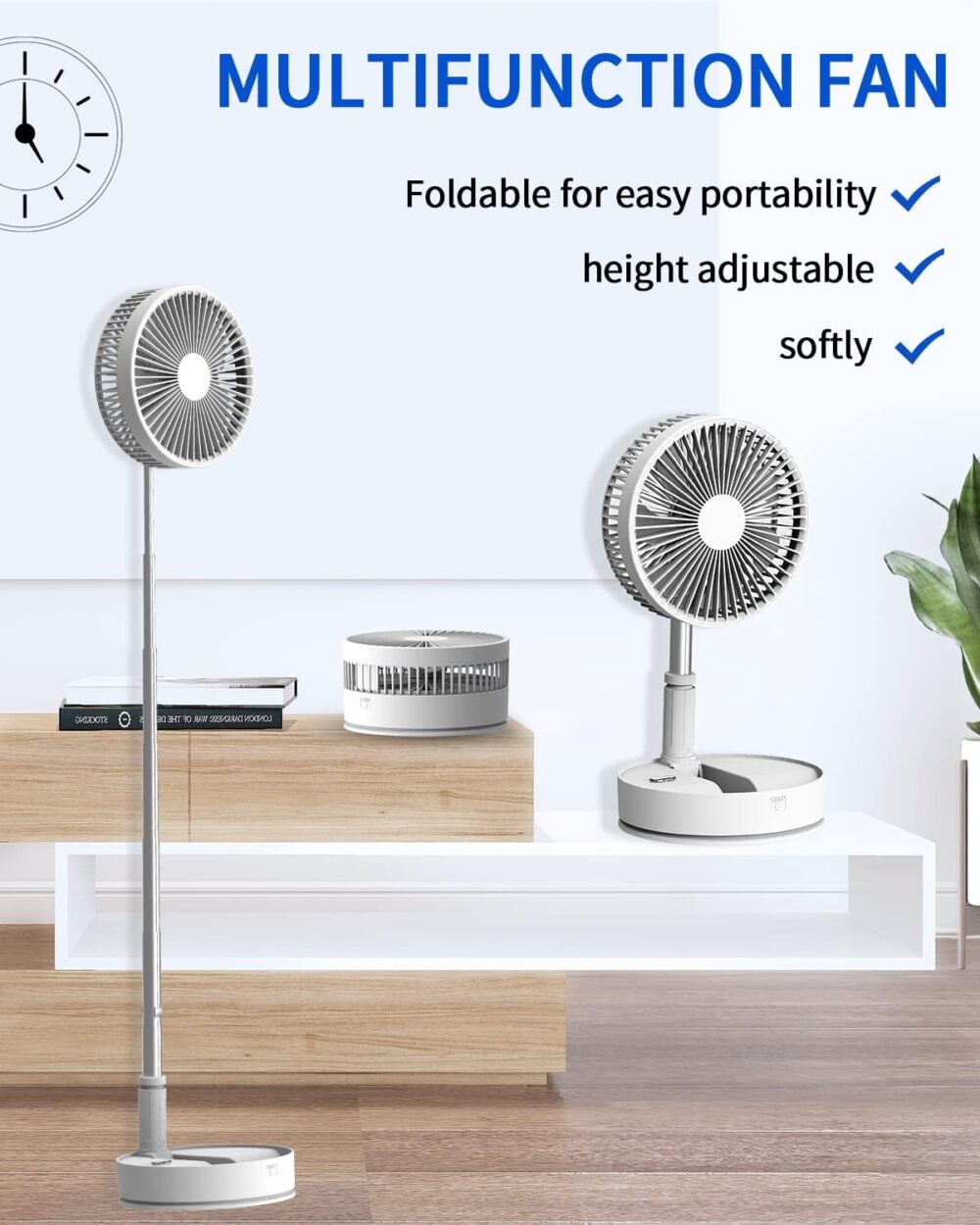 Chargeable DC Folding Fan: Telescopic, Long-Lasting, Portable Fan