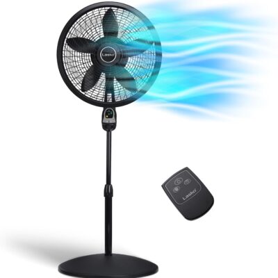16-inch Oscillating Floor Fan: Decorative Woodgrain, 3-Speed Standing Fan