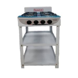 Innova Four Burner Gas Top Cooker: Enamel, Low Gas, Free Gift, with Stand