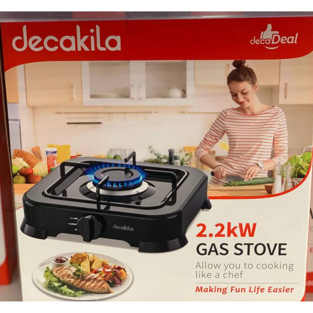 Decakila Gas Stove: 2.2kW, Single Burner, Portable, Enamel Finish