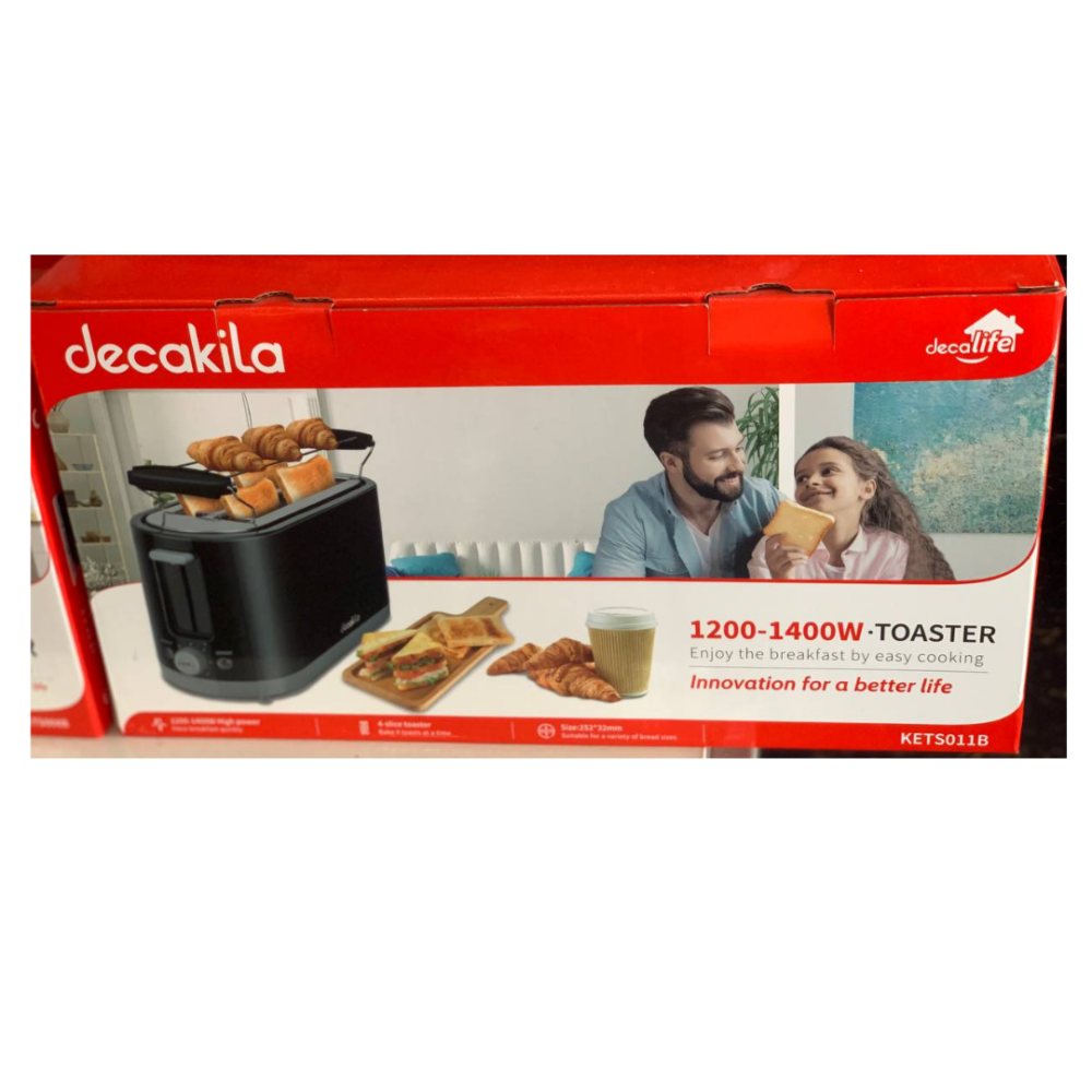 Decakila Toaster: 4-Slice, 1200-1400W, Extra Wide Slots, Easy Breakfast