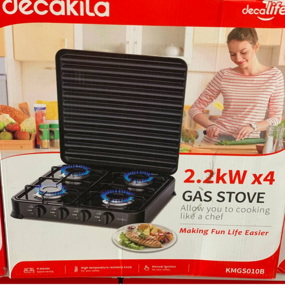 Decakila Gas Stove: 4 Burner, 2.2kW, Enamel, Table Top Cooker