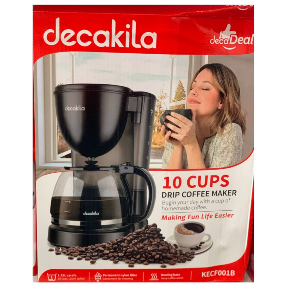Decakila Drip Coffee Maker: 10 Cup, 1.25L Carafe, Permanent Filter