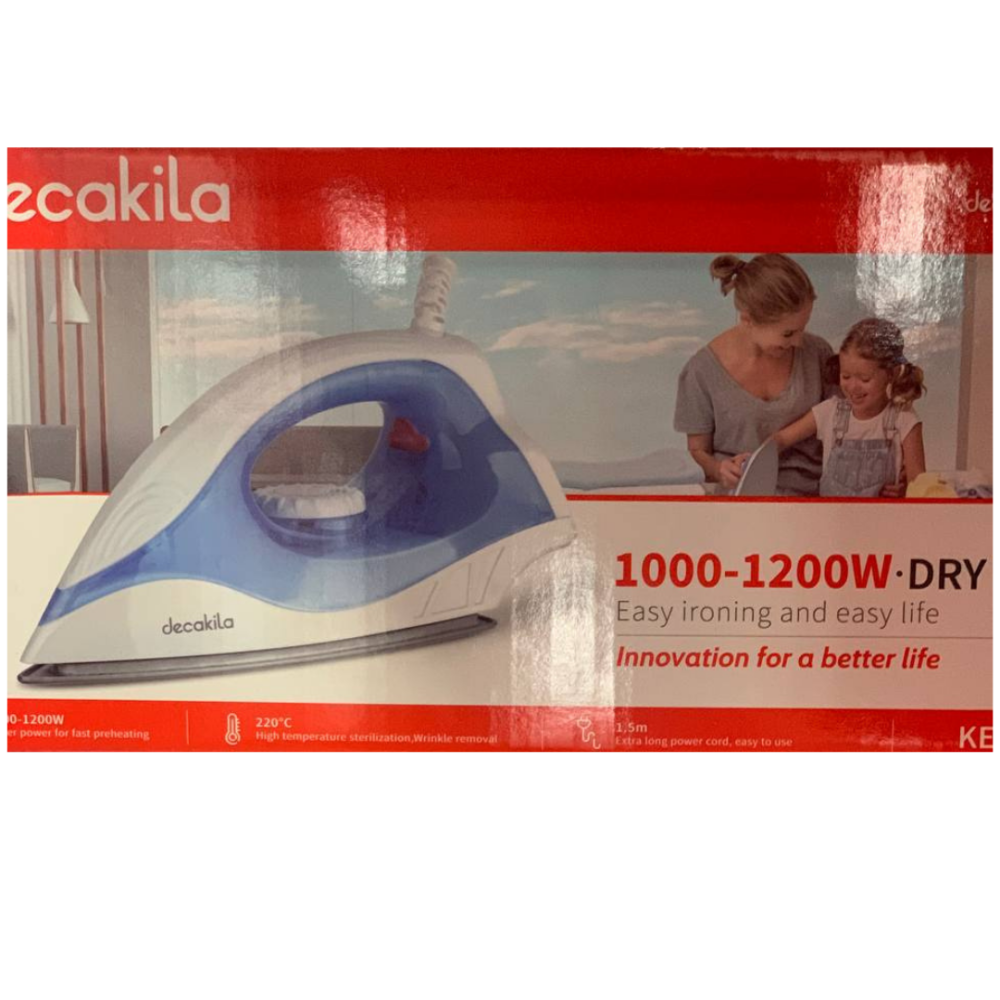 Decakila Dry Iron: 1000-1200W, Fast Heating, Easy to Use, Wrinkle Removal