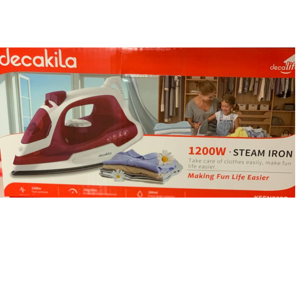Decakila Steam Iron: 1200W, Non-Stick, Fast Heating, 200ml Capacity