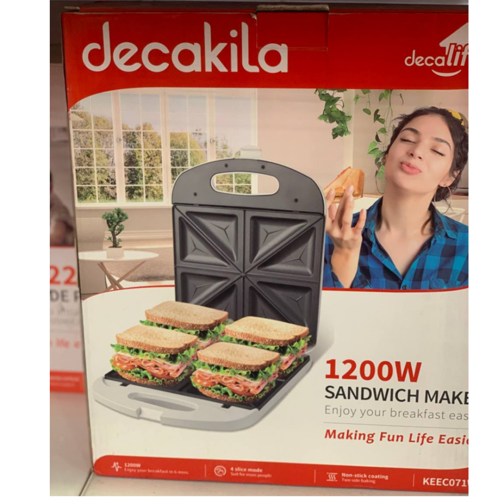 Decakila Sandwich Maker: 1200W, Non-Stick, 4 Slice, Fast Breakfast