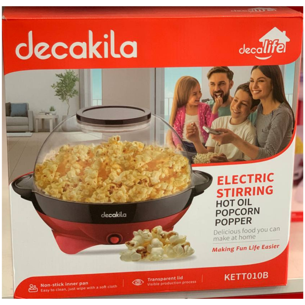 Decakila Popcorn Popper: Electric, Hot Oil, Stirring, Non-Stick